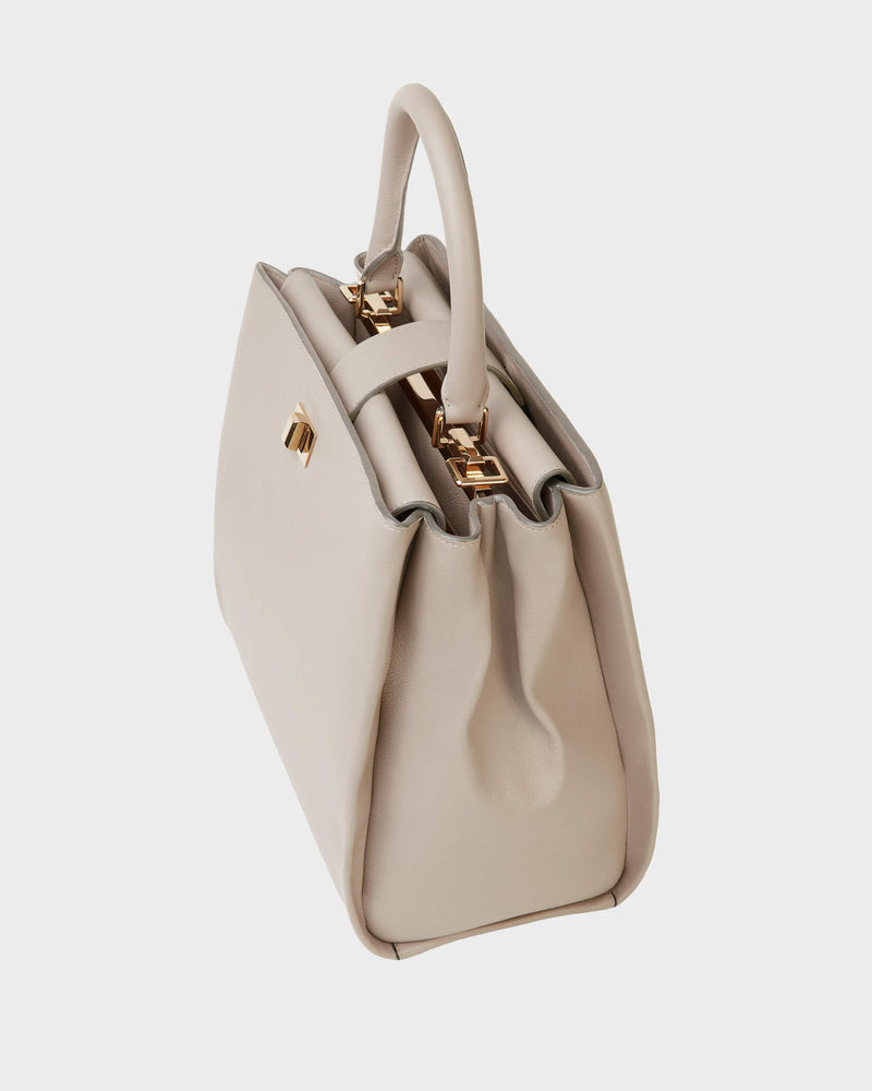 Brera Leather Satchel Bag Beige